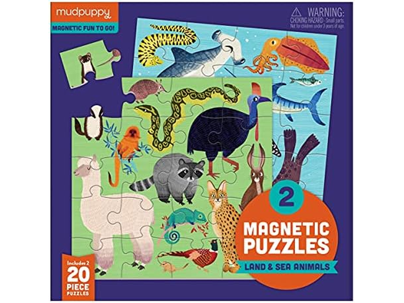 Tri Fold Magnetic Puzzles Featuring Two 20 Piece Animal Themed Artwork